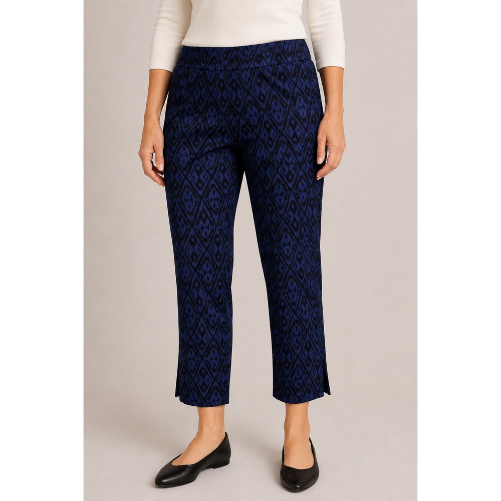 Chico's Pants Women's Medium Navy Ikat Diamond Ankle Cropped Chicos 1
